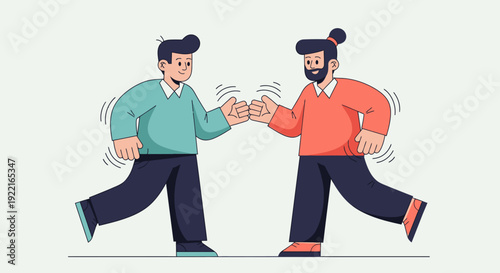 Two cartoon men enthusiastically giving each other a fist bump in a gesture of friendship, agreement, or celebration against a plain background, symbolizing unity and success in a friendly interaction