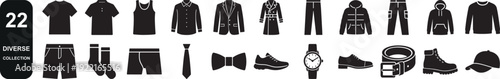 Modern bold men clothing icon set editable stroke.