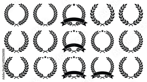 Laurel Wreath Vector Icon Set: Black Silhouette Frames for Awards and Certificates.