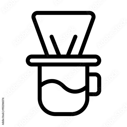 A clean and modern line art icon depicting a pour-over coffee setup, perfect for menus or applications.