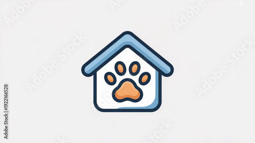Pet house icon with dog paw print animal shelter symbol pet care logo home for dogs