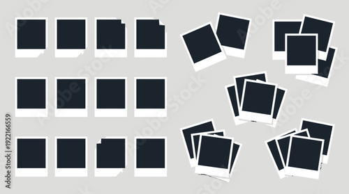 Minimalist Instant Photo Frame Set: White Polaroid Style Borders on Grey Background