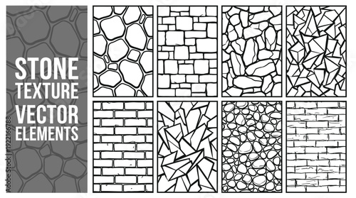 Stone Texture Vector Set: Hand Drawn Brick, Cobblestone, and Geometric Rock Patterns.