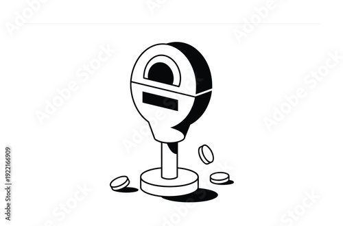 Isometric of a parking meter with coins falling