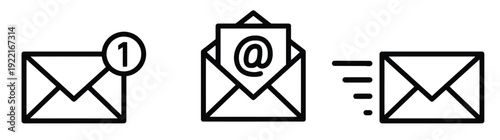 Email icons: new message, inbox, sending mail
