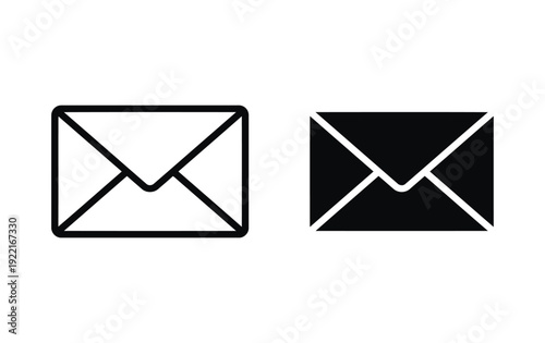 Envelope icons in outline and solid black formats representing mail and communication
