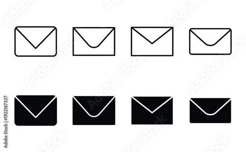 Envelope icons in outline and solid styles, representing mail and communication