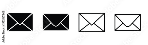 Envelope icons in solid and outline styles for mail, communication and correspondence