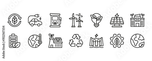 Environmental conservation and renewable energy icons vector set for eco friendly concepts