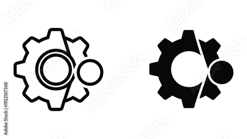 Gear icons in black and white