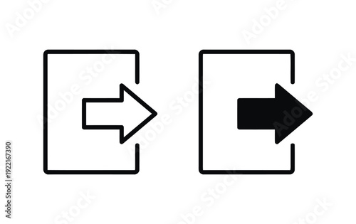 Exit icon with right arrow leaving rectangle outline and filled versions
