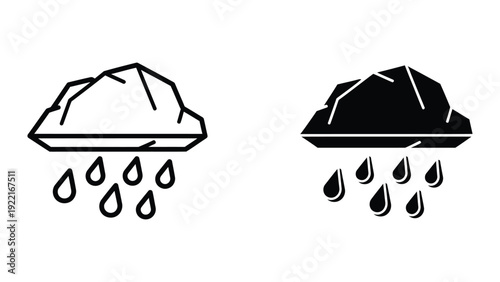 Rain cloud icons in black and white
