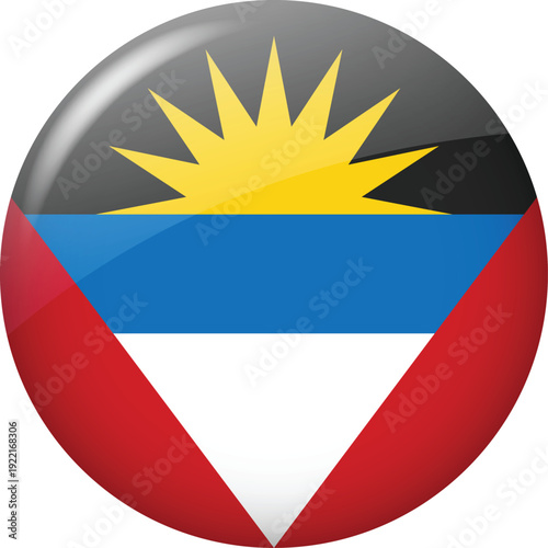 Free Download Antigua and Barbuda flag glossy round button black blue white red circle badge with yellow sun symbol - GFXLoad
