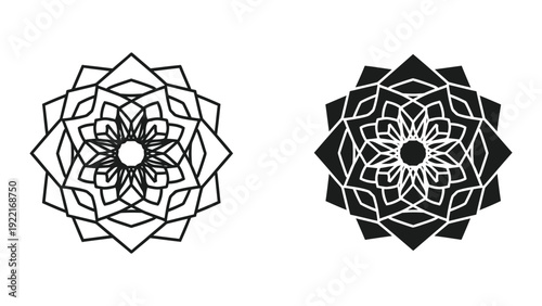 Black and white mandalas on white background