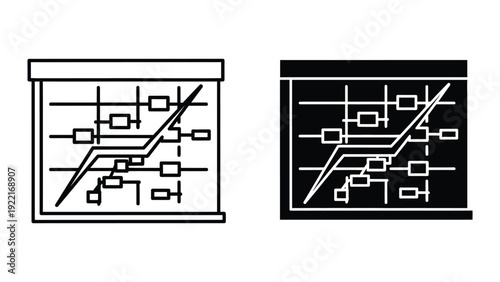 Circuit board icons in black and white
