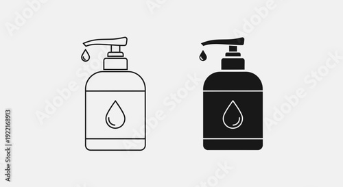 Liquid Soap Dispenser Icons – Hygiene Hand Wash Bottle Outline and Solid Symbol