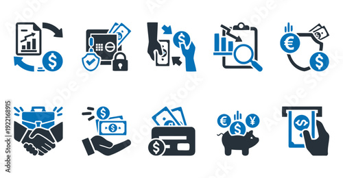 Finance and banking icons collection for economic services
