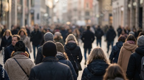 Wallpaper Mural Large crowd of diverse people walking on a busy city street with shallow depth of field for urban lifestyle concept. Torontodigital.ca