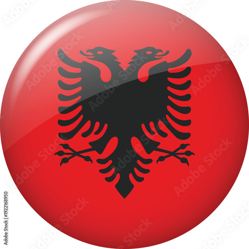 Albania flag glossy round button red circle badge with black double headed eagle symbol