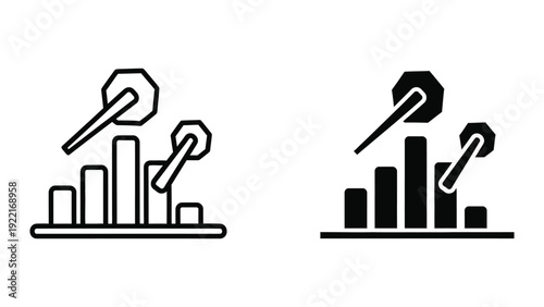 Bar graph icons with magnifying glass