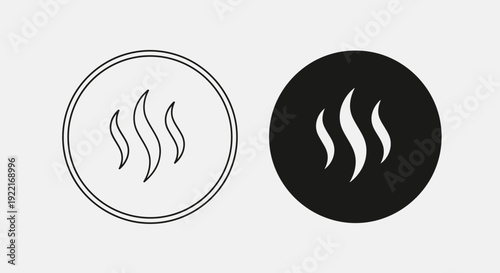 Steam Heat Vapor Icons – Hot Temperature Smoke Outline and Solid Symbol