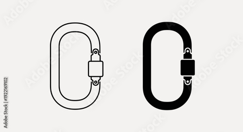 Carabiner Clip Icons – Climbing Safety Hook Outline and Solid Symbol