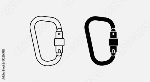 Carabiner Clip Icons – Climbing Safety Hook Outline and Solid Symbol