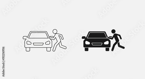 Car Crash Accident Icons – Vehicle Collision Damage Outline and Solid Symbol
