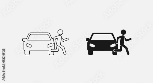 Car Crash Accident Icons – Vehicle Collision Damage Outline and Solid Symbol
