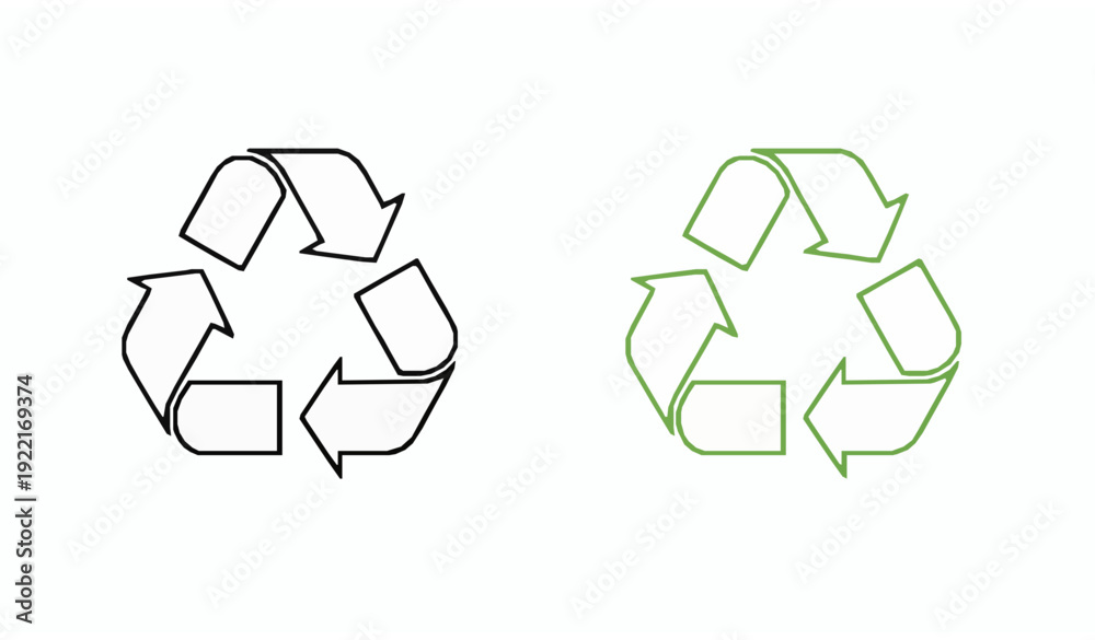 Obraz premium Minimal Monoline Recycle Symbol Outline Recycling Icon Isolated on White Background