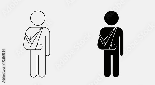Injured Person with Arm Sling Icons – Medical Injury Patient Outline and Solid Symbol