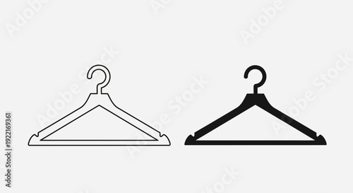 Clothes Hanger Icon Set Vector – Wardrobe Clothing Rack Line and Solid Style Illustration