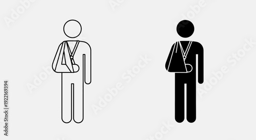 Injured Person with Arm Sling Icons – Medical Injury Patient Outline and Solid Symbol
