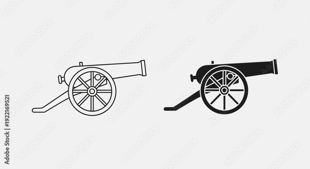 Fototapeta premium Vintage Cannon Icon Set Vector – Historic Artillery Weapon Illustration Design