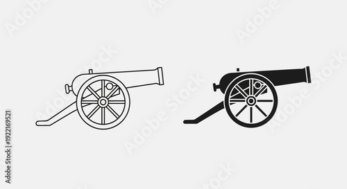 Vintage Cannon Icon Set Vector – Historic Artillery Weapon Illustration Design