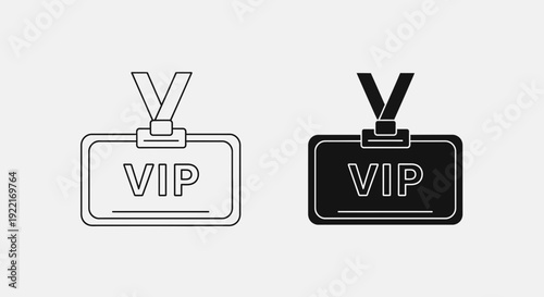 VIP Badge ID Card Icon Set Vector – Lanyard Pass Line and Solid Style Illustration