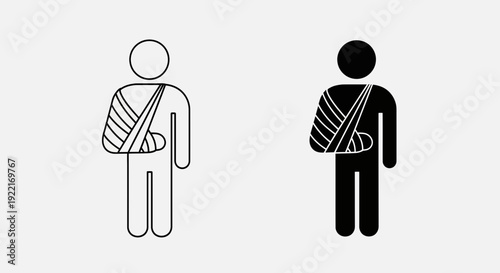 Injured Person with Arm Sling Icons – Medical Injury Patient Outline and Solid Symbol
