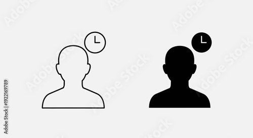 User Profile Notification Icon Set Vector – Account Avatar with Alert Line and Solid Illustration