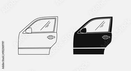 Car Door Icon Set Vector – Vehicle Auto Door Line and Solid Style Illustration