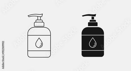 Liquid Soap Dispenser Icon Set Vector – Hand Wash Bottle Line and Solid Style Illustration