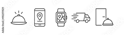 Food delivery and location services icons, representing order and tracking