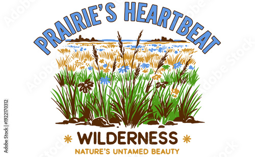 Prairie's Heartbeat Wilderness Nature's Untamed Beauty vintage illustration for t-shirt print, poster, sticker, graphic design.