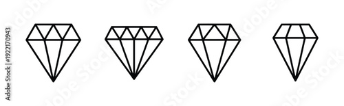 Four diamond icons representing precious gems and luxury jewelry with facets