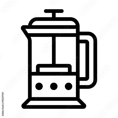Simple line art vector icon of a French press, perfect for coffee, tea, and beverage-related designs.