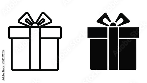Gift Box Icons in Outline and Solid Styles