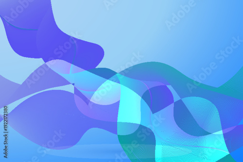 ブルーグラデーションに重なる半透明ウェーブラインの抽象テクノロジー背景素材｜未来感と清潔感を演出する横長バナー向けデジタルデザインベクターイラスト