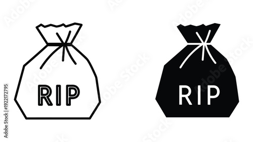 Black and white body bag icons with RIP text