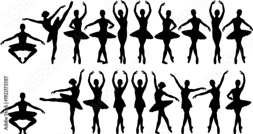 Ballet dancer silhouettes set, ballerina dancing poses collection isolated vector illustration for classical dance performance design elements pack