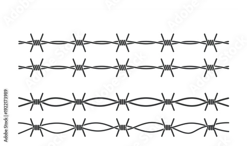 Four Rows of Barbed Wire Patterns on White Background