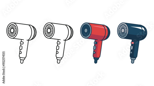 Hair dryers in different colors and line styles hairdryer blow
